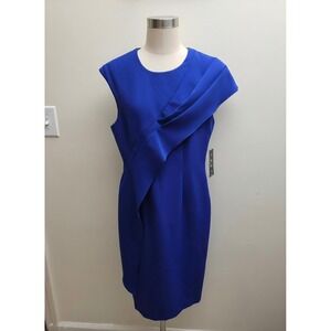 Posh Couture Royal Blue Asymmetrical Draped Sheath Dress RTW155 Style 10450 XS